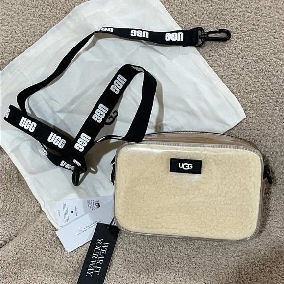UGG NWT Cream Shearling Crossbody Bag with Black Strap and Ugg Storage Bag - Picture 1 of 8